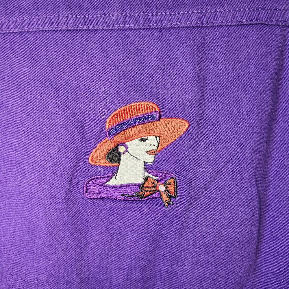 Get Lucky USA Red Hat Society Purple Shirt Capri Set L Embroidered Cotton VTG - Picture 5 of 16